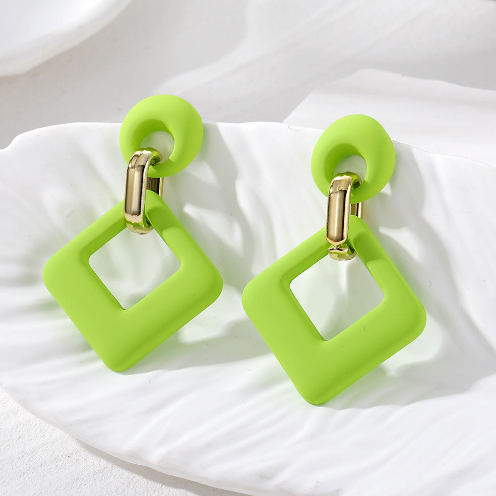 Light Green Enamel & 18K Gold-Plated Open Rhombus Drop Earrings