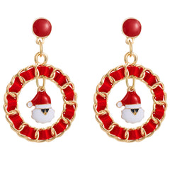 Red Ribbon & Enamel 18K Gold-Plated Santa Figaro Drop Earrings