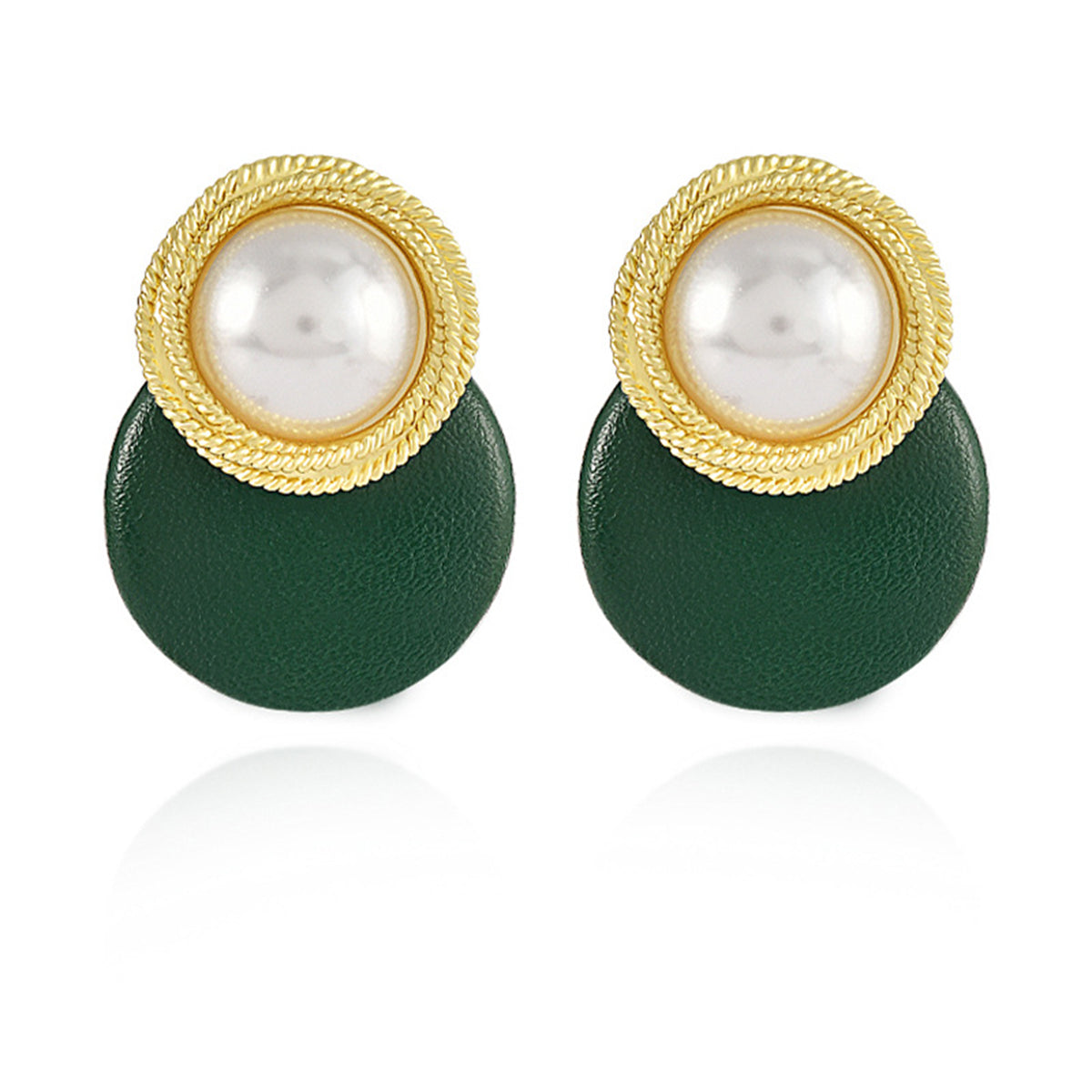 Green Polystyrene & Pearl Circle Dangle Earrings