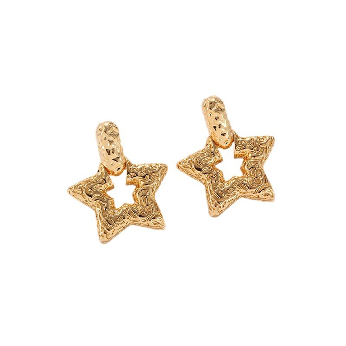 18K Gold-Plated Textured Star Drop Earrings