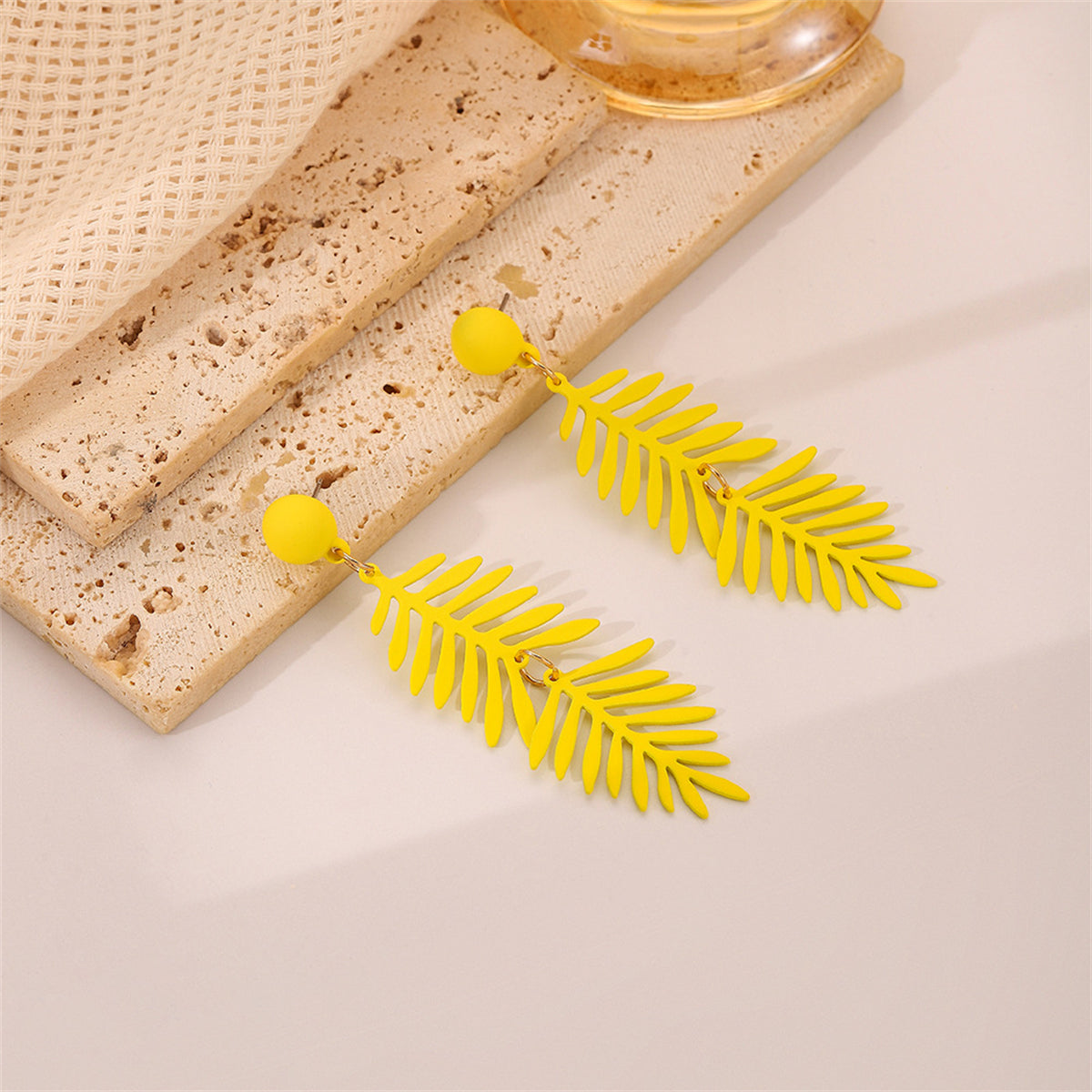 Yellow Enamel & 18K Gold-Plated Leaves Drop Earrings