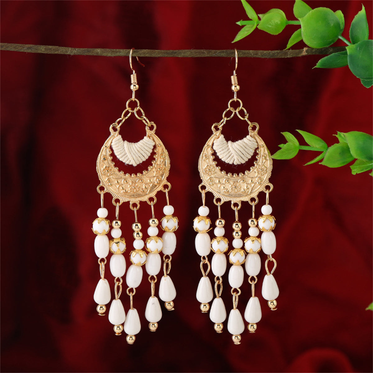 White Resin & Polyster 18K Gold-Plated Tassel Drop Earrings