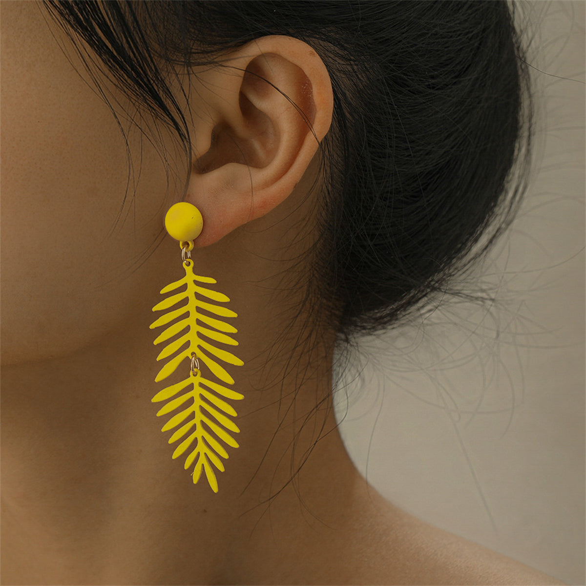 Yellow Enamel & 18K Gold-Plated Leaves Drop Earrings