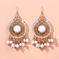 White Acrylic & Enamel 18K Gold-Plated Openwork Round Drop Earrings