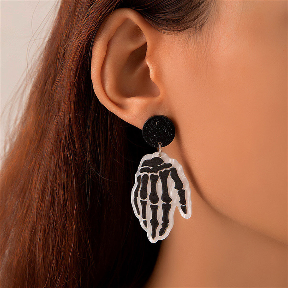 Black Acrylic & Silver-Plated Skeleton Hands Drop Earrings