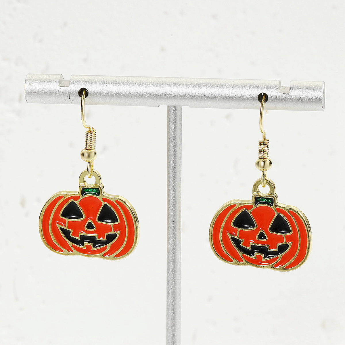 Orange Enamel & 18K Gold-Plated Smiling Jack-O'-Lantern Drop Earrings