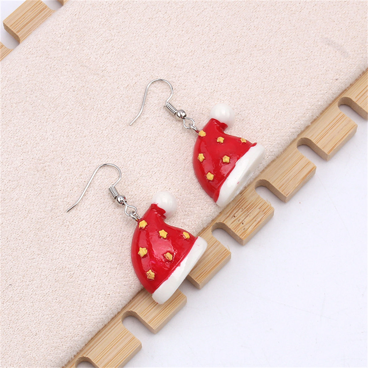 Red Resin & Silver-Plated Christmas Hat Drop Earrings