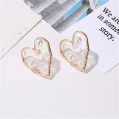 Pearl & Resin 18K Gold-Plated Heart Stud Earrings