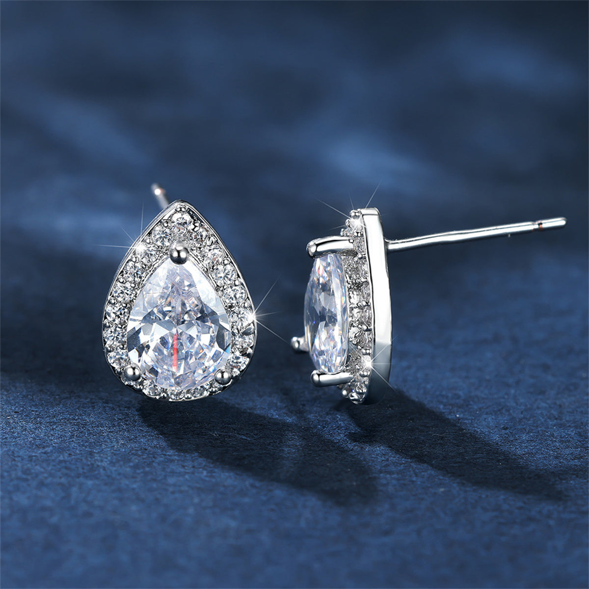 Clear Crystal & Cubic Zirconia Silver-Plated Teardrop Cushion Stud Earrings