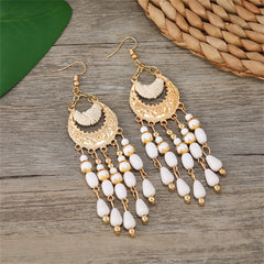 White Resin & Polyster 18K Gold-Plated Tassel Drop Earrings