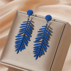 Navy Enamel & 18K Gold-Plated Leaves Drop Earrings