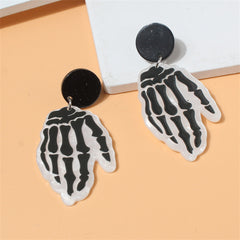 Black Acrylic & Silver-Plated Skeleton Hands Drop Earrings