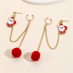 Red Enamel & 18K Gold-Plated Santa Dangle Ear Cuffs