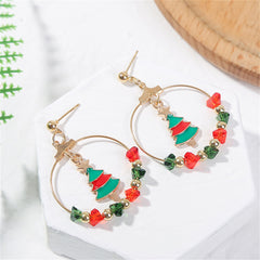 Red Enamel & Acrylic 18K Gold-Plated Christmas Tree Drop Earrings