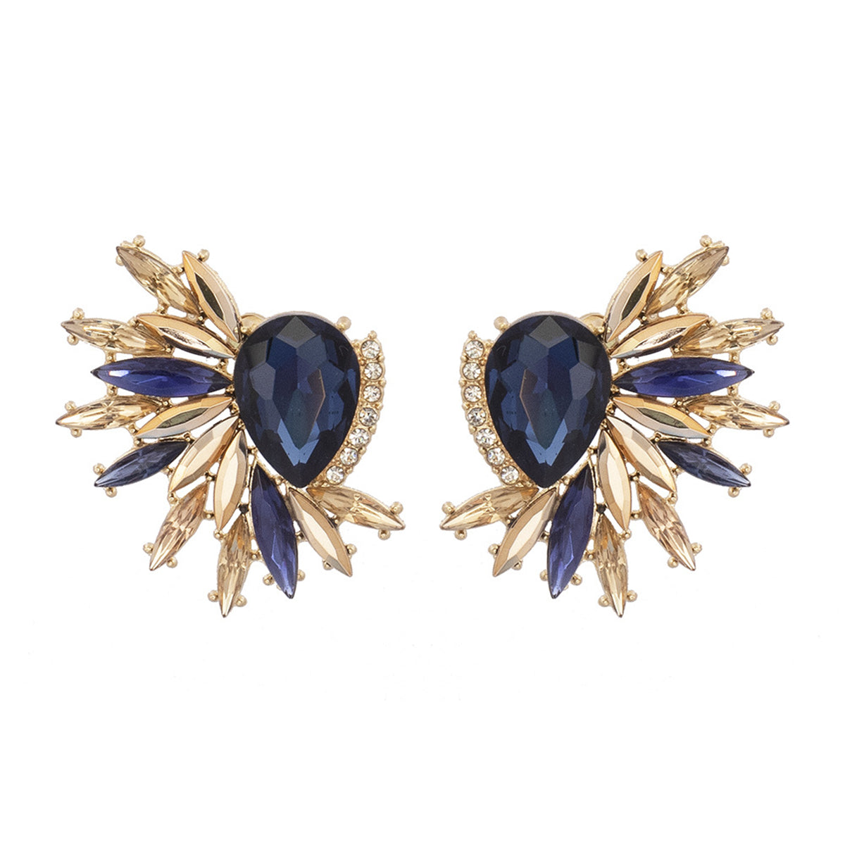 Navy Crystal & Cubic Zirconia Botanical Stud Earrings