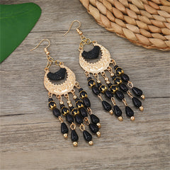 Black Resin & Polyster 18K Gold-Plated Tassel Drop Earrings