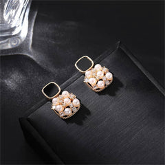 Black Enamel & Pearl Cubic Zirconia-Accent Cushion Drop Earrings