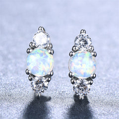 Opal & Cubic Zirconia Silver-Plated Stacked Round-Cut Stud Earrings