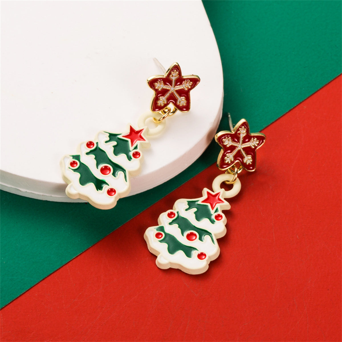 Enamel & 18K Gold-Plated Christmas Tree Dangle Earring