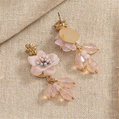 Pink & Blue Enamel Flower Drop Earrings