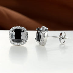 Black Princess Crystal & Cubic Zirconia Silver-Plated Halo Stud Earrings