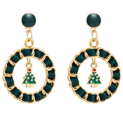 Black Ribbon & Enamel 18K Gold-Plated Christmas Tree Figaro Drop Earrings