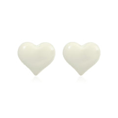White Enamel & 18K Gold-Plated Heart Stud Earrings