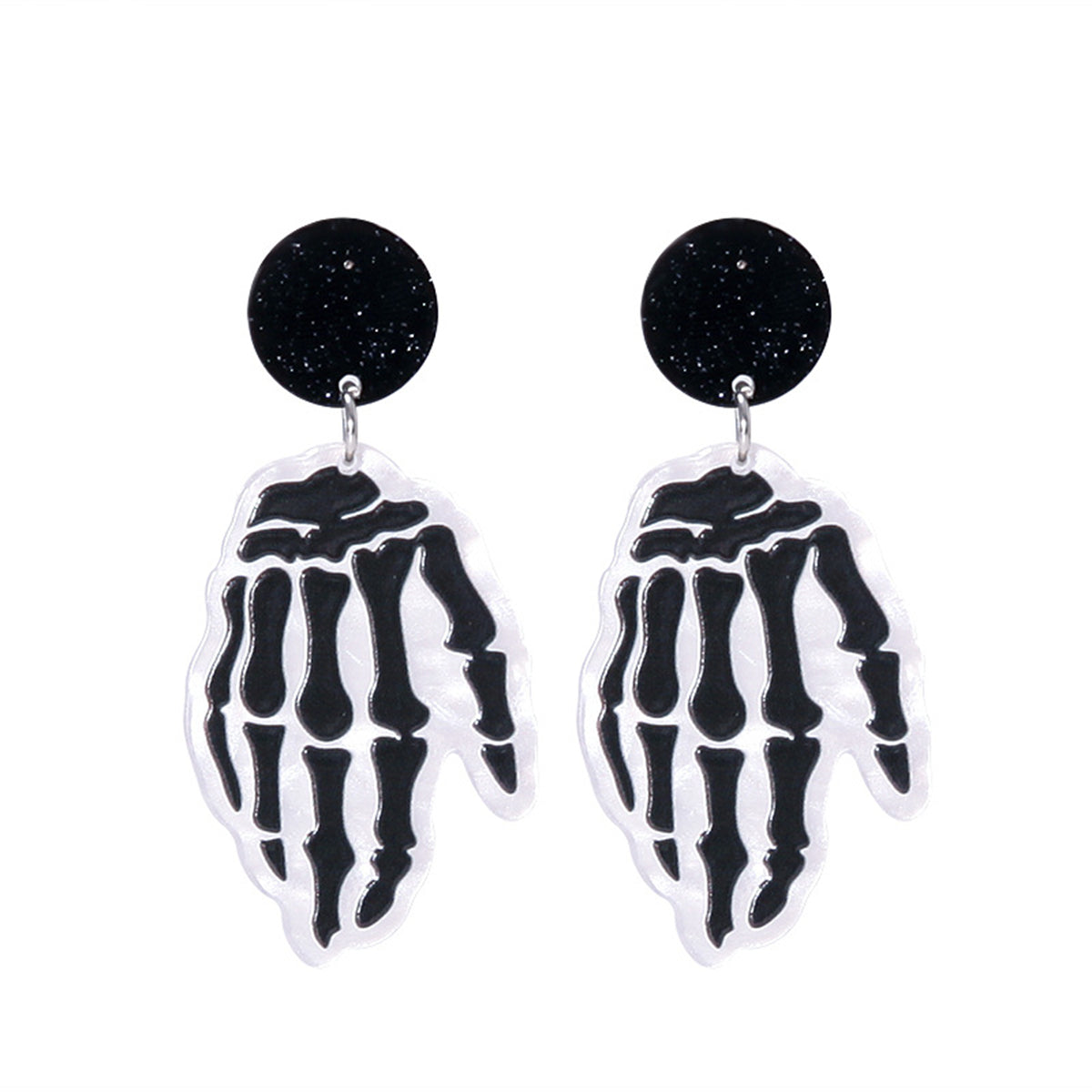 Black Acrylic & Silver-Plated Skeleton Hands Drop Earrings