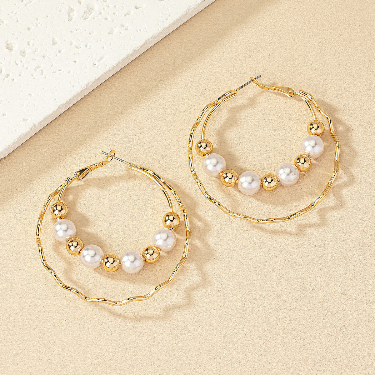 Pearl & 18K Gold-Plated Bead Hoop Earrings