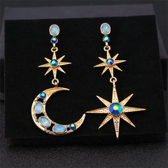 Blue Crystal & Cubic Zirconia Asymmetric Celestial Drop Earrings