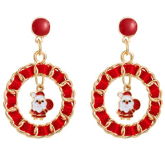 Red Ribbon & Enamel 18K Gold-Plated Sack Santa Figaro Drop Earrings