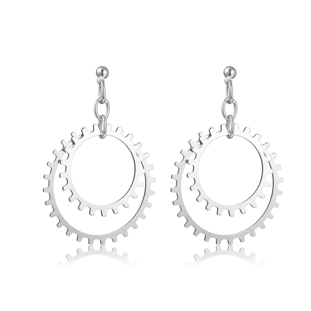 Silver-Plated Gear Drop Earring