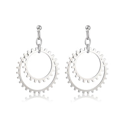 Silver-Plated Gear Drop Earring