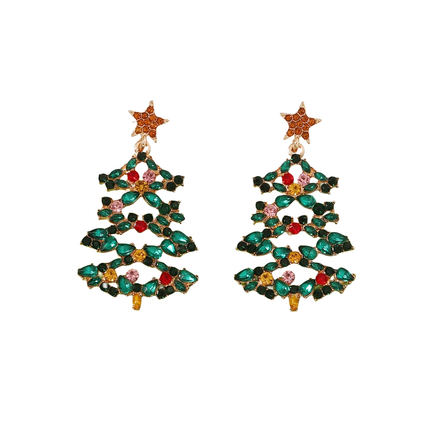 Green Crystal & Cubic Zirconia Tree Drop Earrings