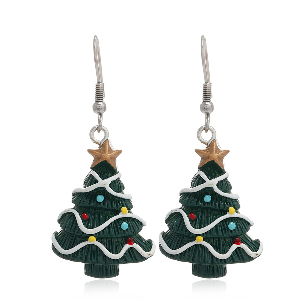 Green Resin & Silver-Plated Christmas Tree Drop Earrings