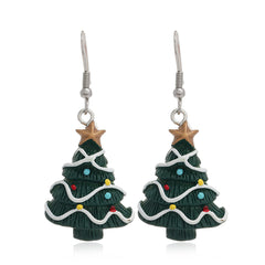 Green Resin & Silver-Plated Christmas Tree Drop Earrings