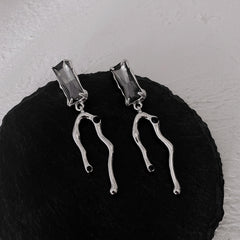 Black Crystal & Silver-Plated Branch Drop Earrings