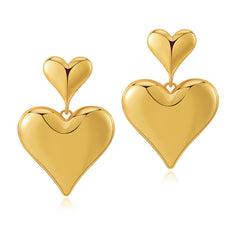 Dazzling 18K gold-plated heart-shaped drop earrings, perfect for expressing love and elegance in your style.