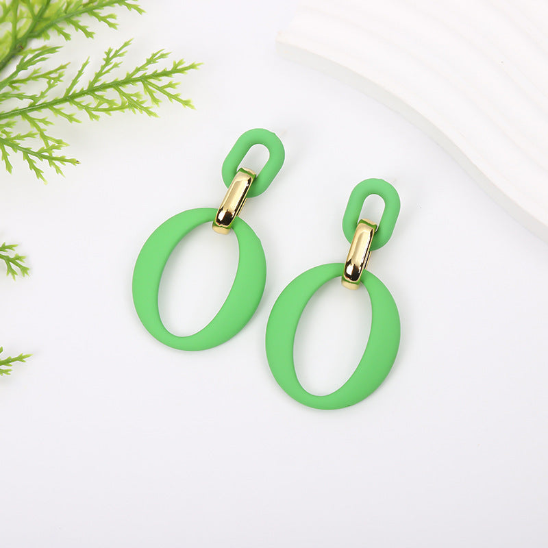 Light Green Enamel & 18K Gold-Plated Openwork Oval Drop Earrings