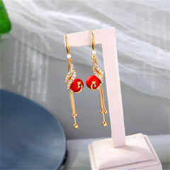 Red Resin & Cubic Zirconia 18K Gold-Plated Phoenix Drop Earrings