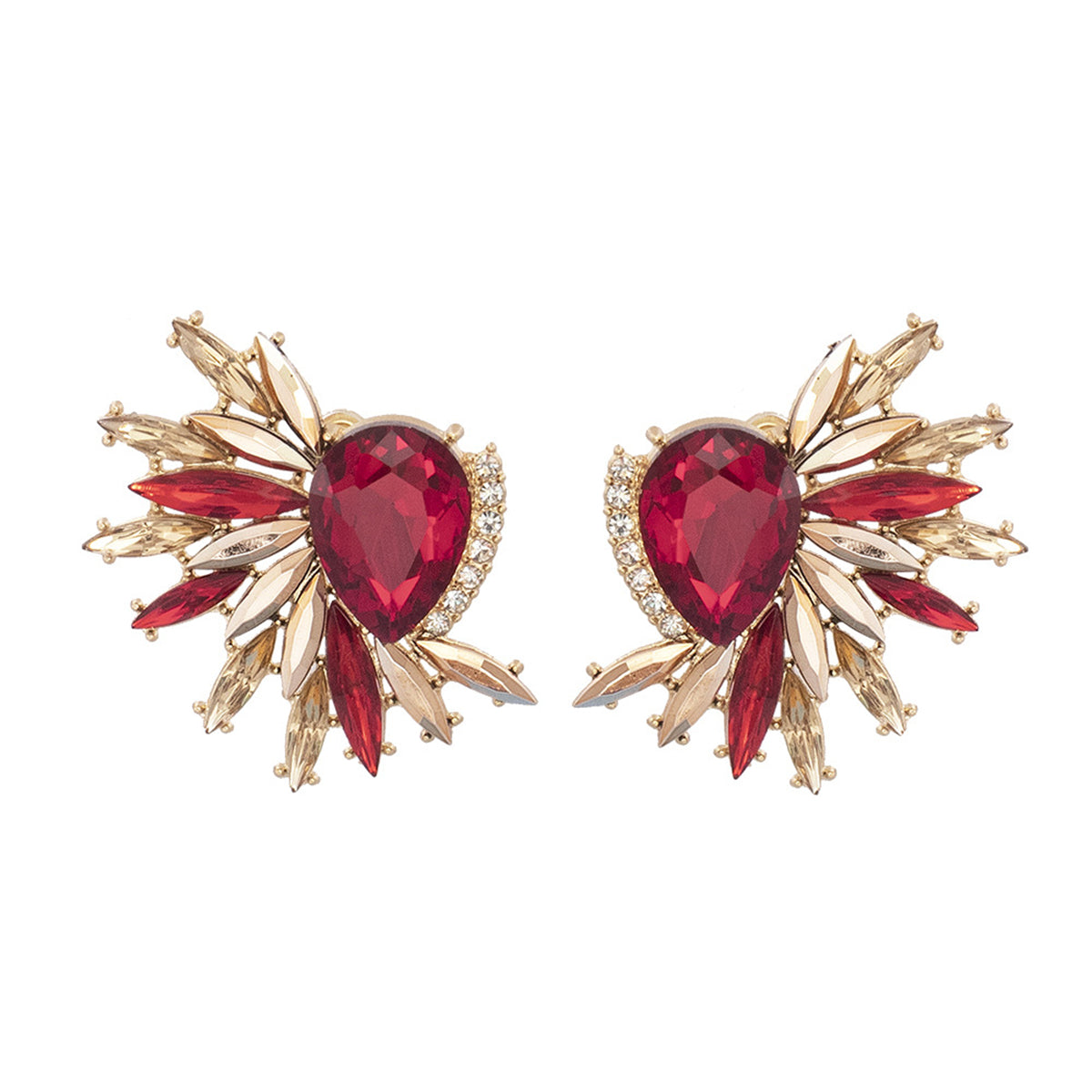 Red Crystal & Cubic Zirconia Botanical Stud Earrings