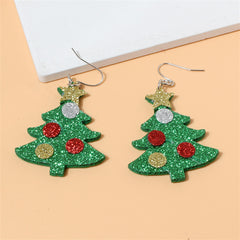 Green Polystyrene & Silver-Plated Glitter Holiday Tree Drop Earrings