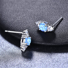 Blue Opal & Cubic Zirconia Silver-Plated Stacked Round-Cut Stud Earrings