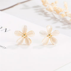 Cateye & 18K Gold-Plated Floral Stud Earrings