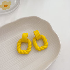 Yellow Resin & Silver-Plated Twine Square Drop Earrings