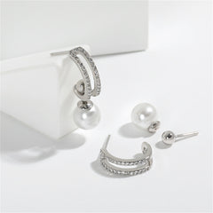 Cubic Zirconia & Pearl Silver-Plated Curve Drop Earrings