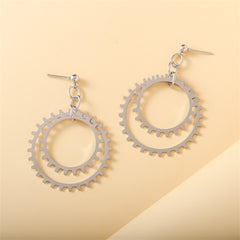 Silver-Plated Gear Drop Earring