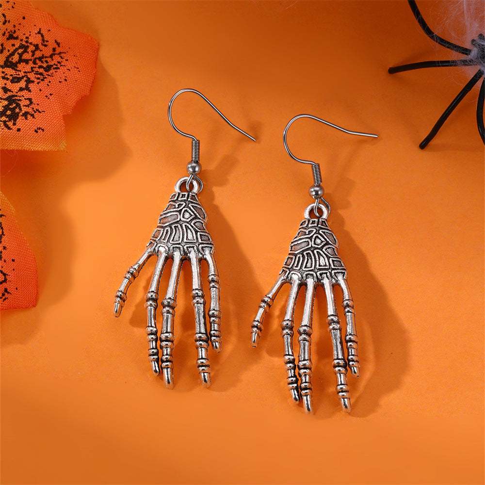 Silver-Plated Skeleton Hand Drop Earrings