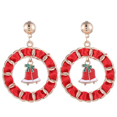 Red Enamel & Polyster 18K Gold-Plated Bell Curb Chain Circle Drop Earrings