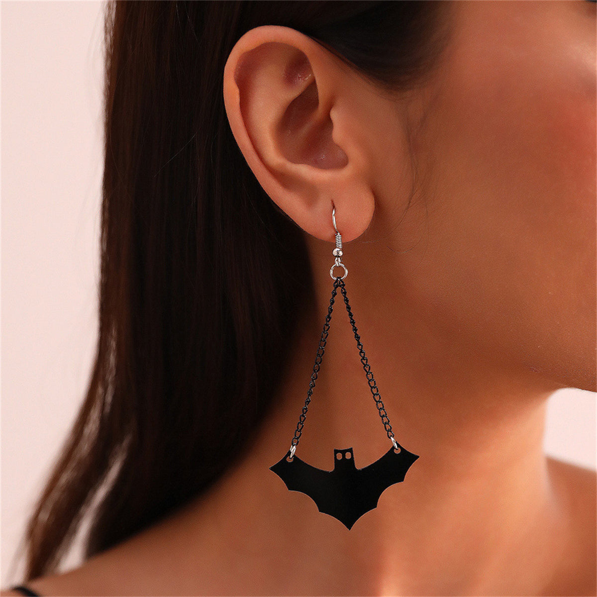 Black Bat Drop Earrings